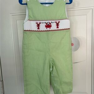 KREWE Light Green Kids John-John’s with Smocked Christmas Light Crab Design